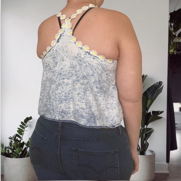 Dejavu Retro Daisy Light Acid Wash Crop Lightweight Festival Tank Size M Blue - Picture 4 of 11